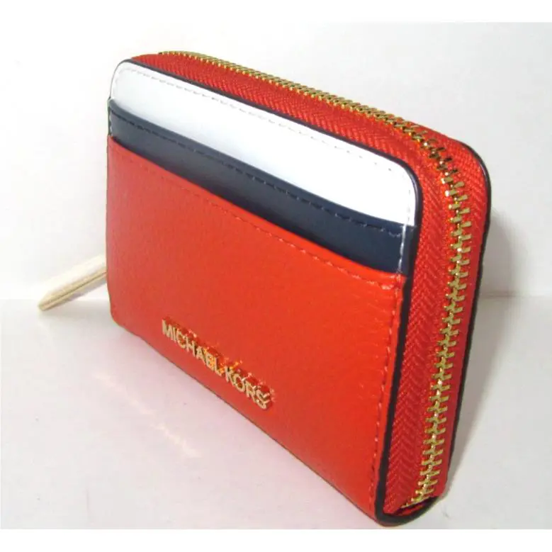 Michael Kors Jet Set Travel Med Zip Around Card Case ID Wallet Red Clay