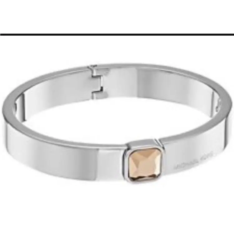 Michael Kors Bangle Urban Rush CZ Bracelet Silver Tone Hinged Bangle