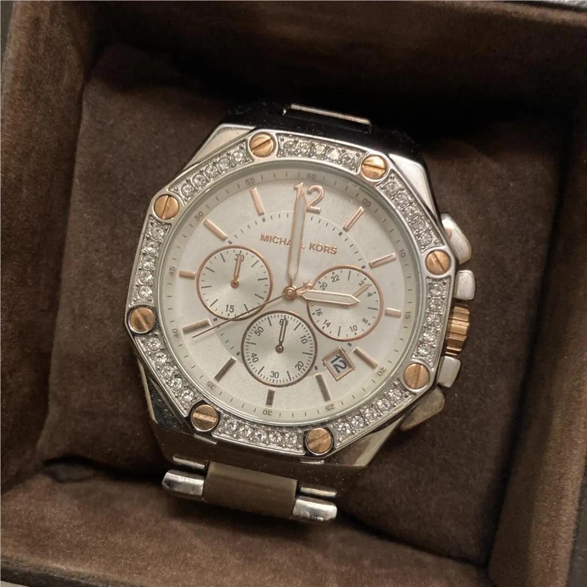 Lady`s Wristwatch MK-5504 Stainless Rose Gold Rhinestones Rare by Michael Kors