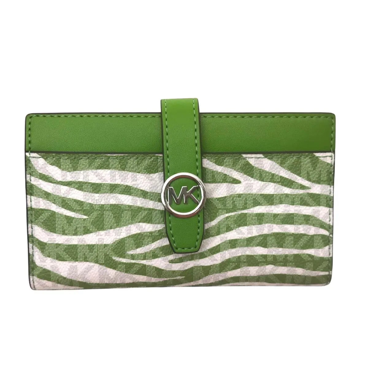 Michael Kors Greenwich Medium Bifold Wallet-jungle Green-zebra Print-green White