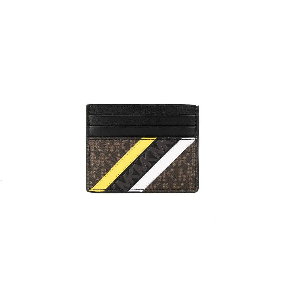 Michael Kors Cooper Mini MK Logo Pvc Tall Card Case Brown/lemon