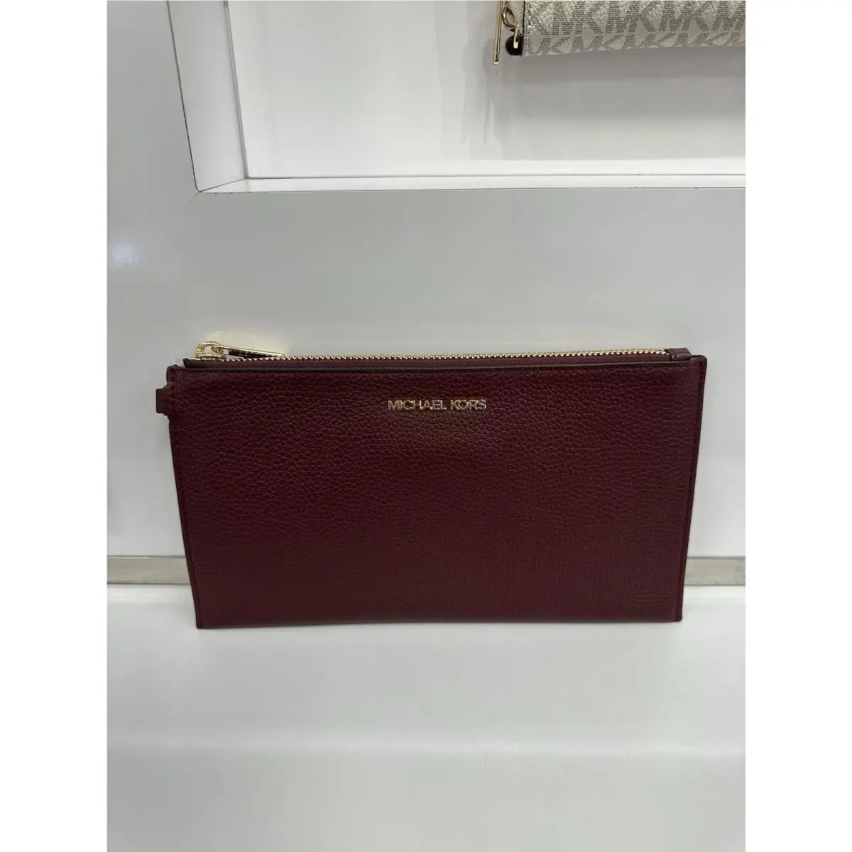 Michael Kors Jet Set Travel Large Top Zip Leather Wristlet Oxblood