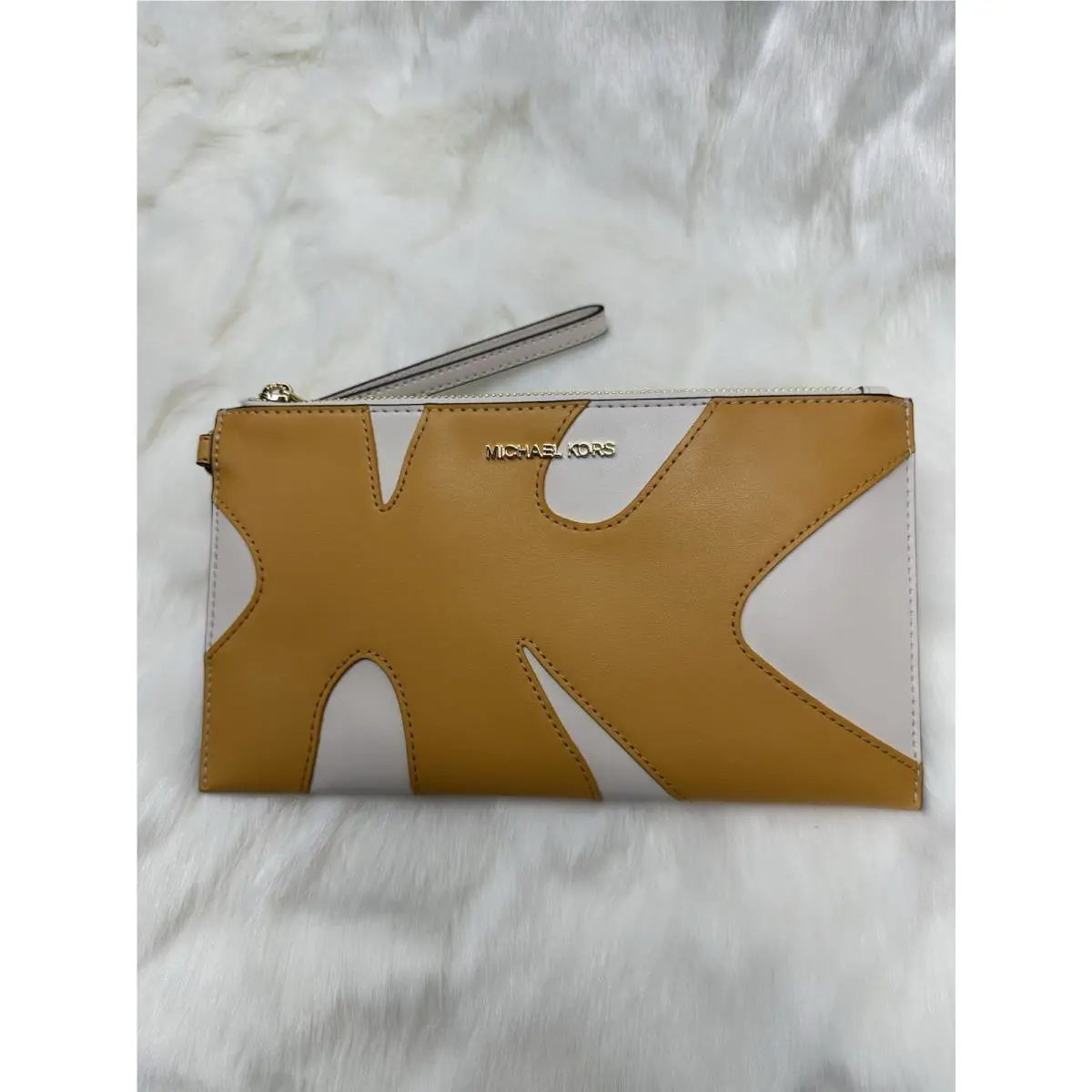 Michael Kors Jet Set Travel Large Top Zip Leather Wristlet - Golden Rod Multi