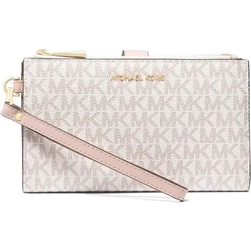 Michael Kors Women`s Jet Set Double Zip Wristlet Optic White/soft Pink - Pink