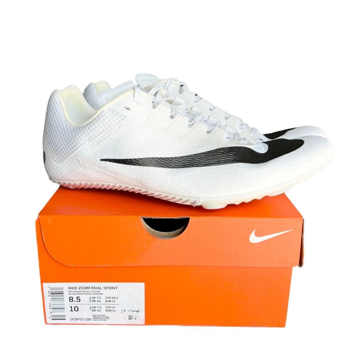 Nike Zoom Rival Sprint Size 8.5 Men`s Track Spikes White/black DC8753-100 - White