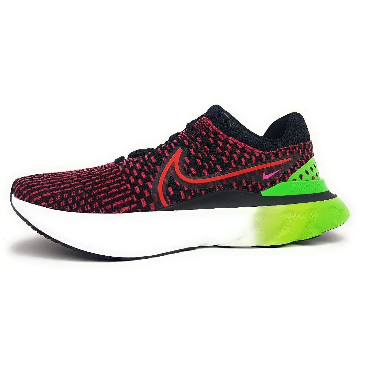 Nike - Men`s Size 8 React Infinity Run FK Flyknit 3 - Siren Red Green Strike - Black/Siren Red-green Strike, Manufacturer: Black/Siren Red-green Strike