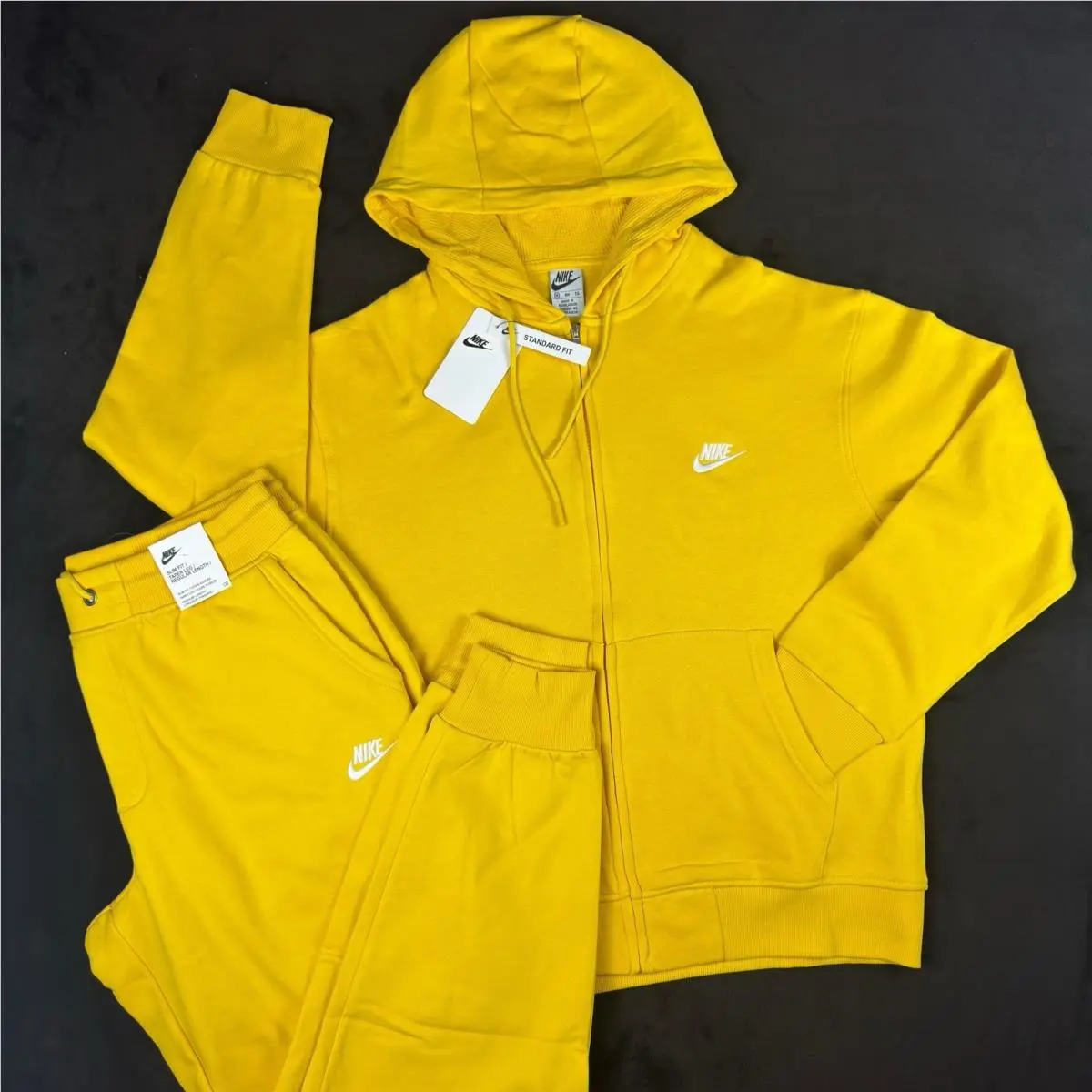 Nike Full Zip Fleece Sports Men`s 2 Piece Sweatsuit Yellow Tracksuit Size Small
