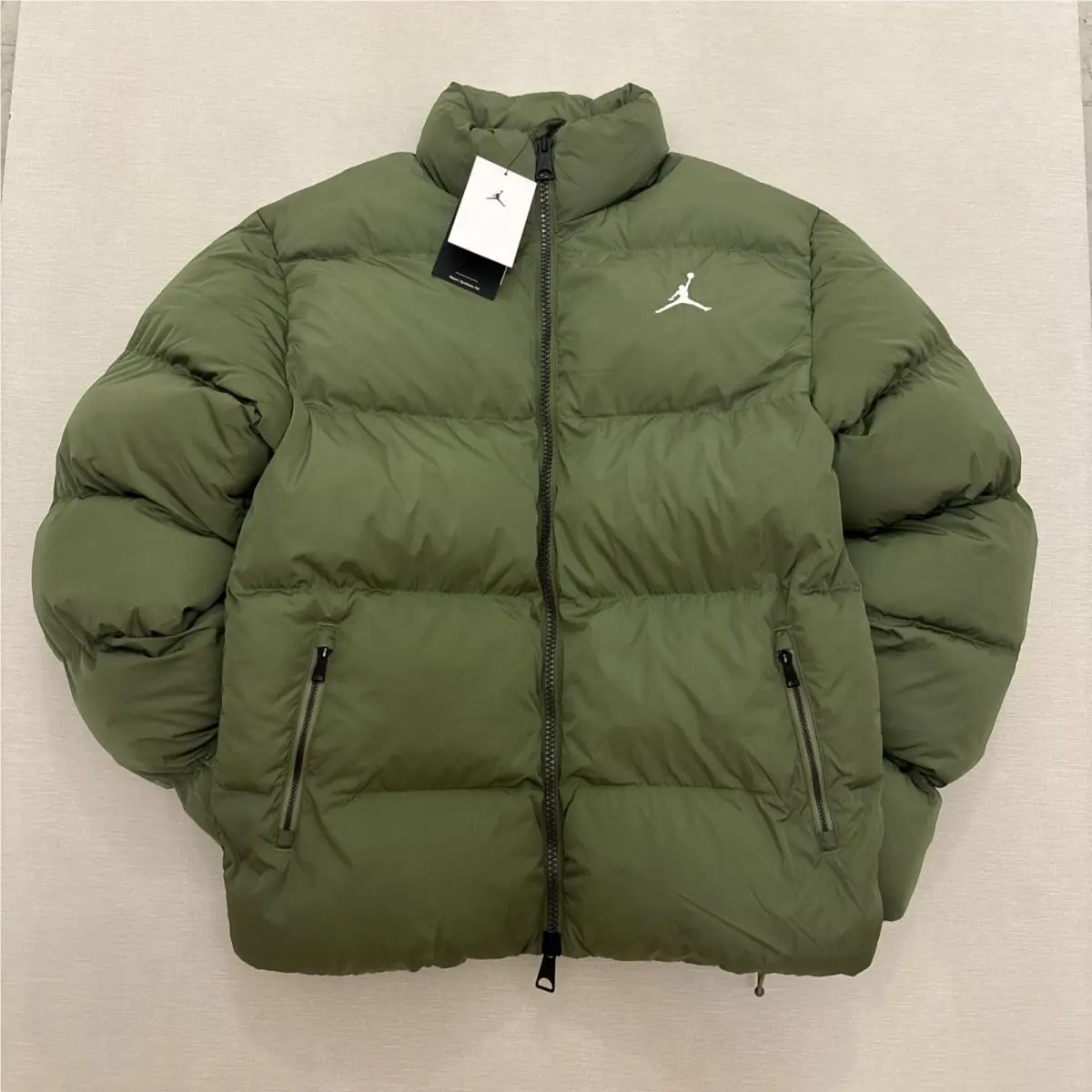Nike Jordan Essentials Poly Puffer Jacket Sky J Olive FB7331-340 Small
