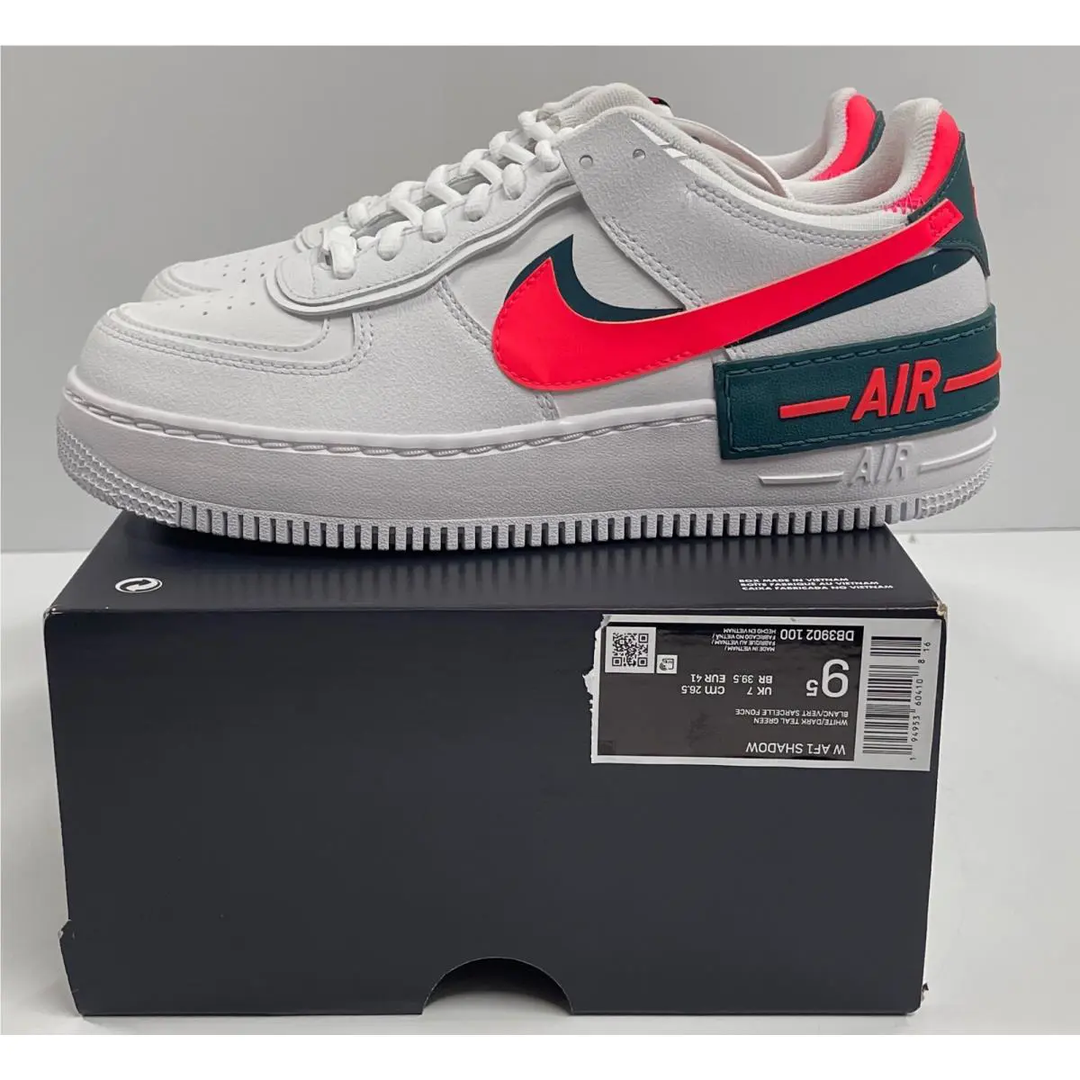 Nike Women’s Air Force 1 Shadow White Dark Teal Green DB3902-100 Size 9.5