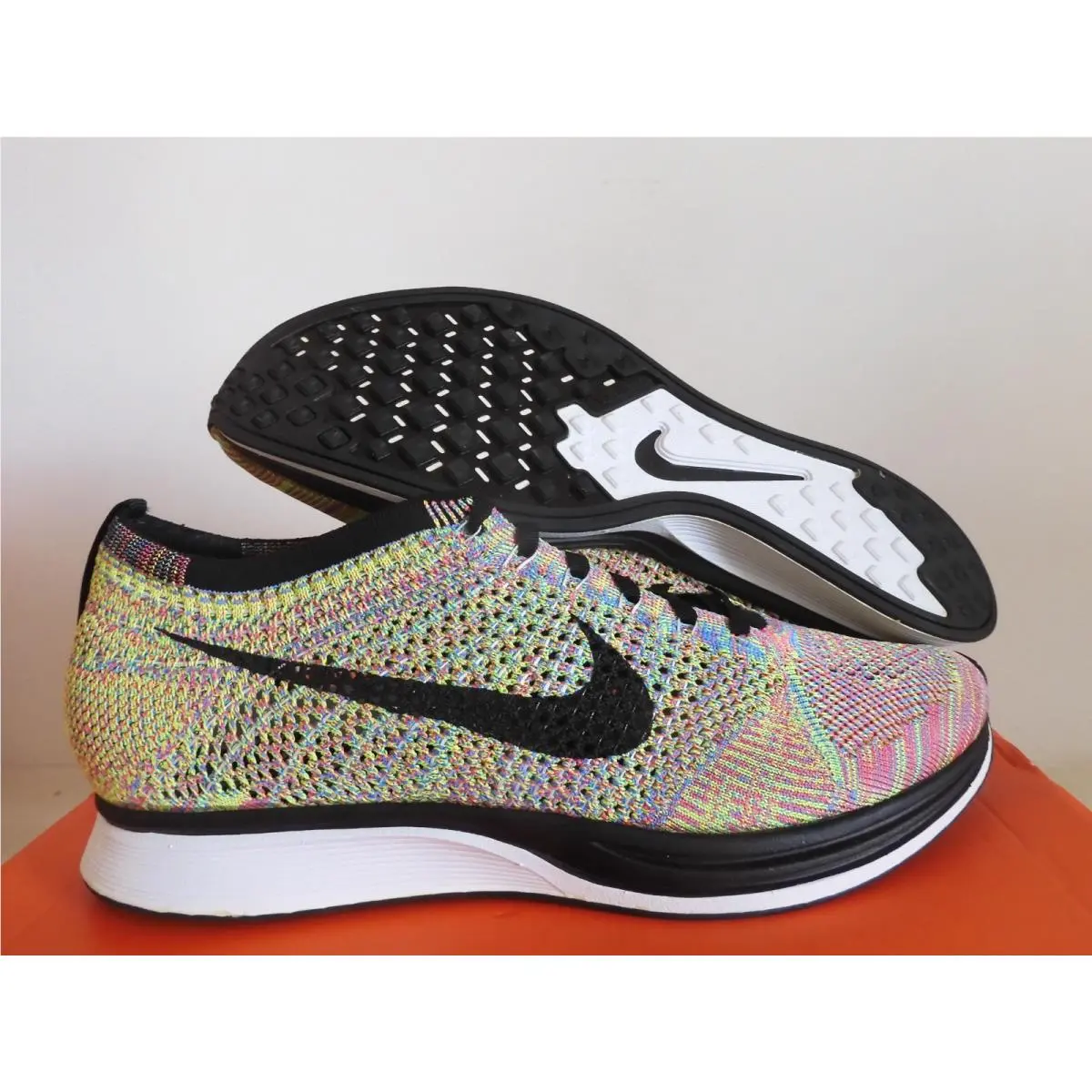 Nike Flyknit Racer Multi Color 3.0 Dark Grey-blue Glow-pink SZ 8 526628-004