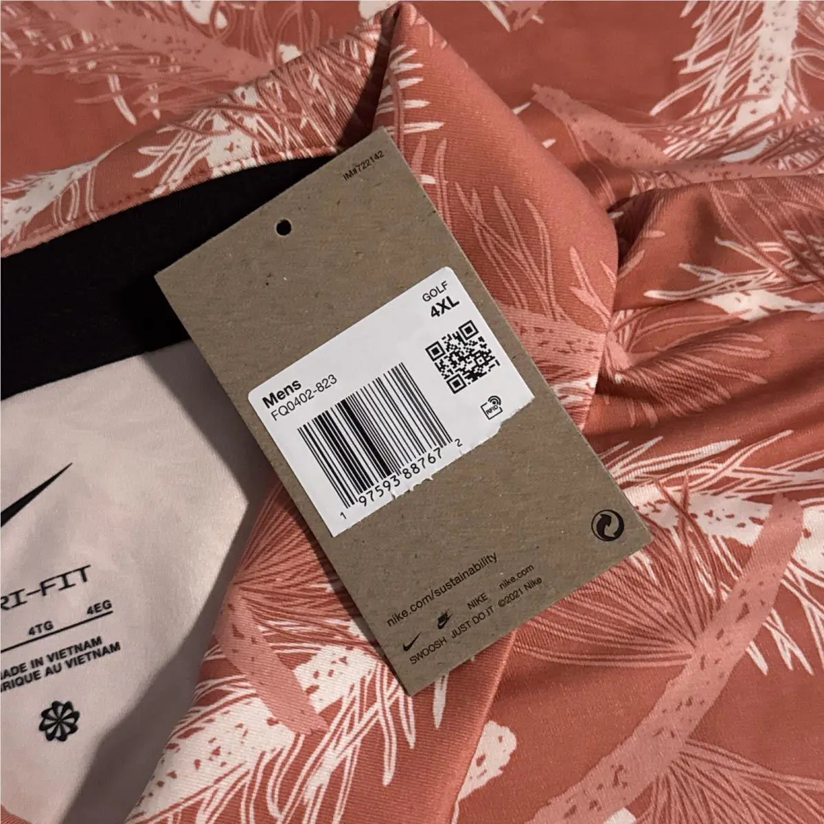 Nike clothing - Dri-FIT Tour Pine Print Polo - FQ0402 - Terracotta (UPC: 197593887672) 2
