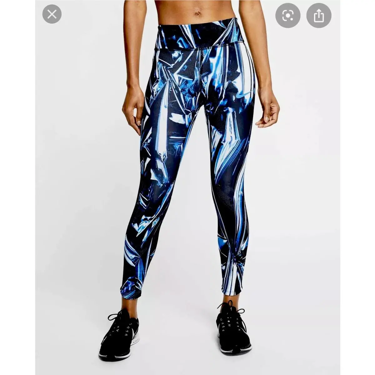 Nike Womens Epic Lux Flash Print Running Tights Black Blue BV4377 405 Small