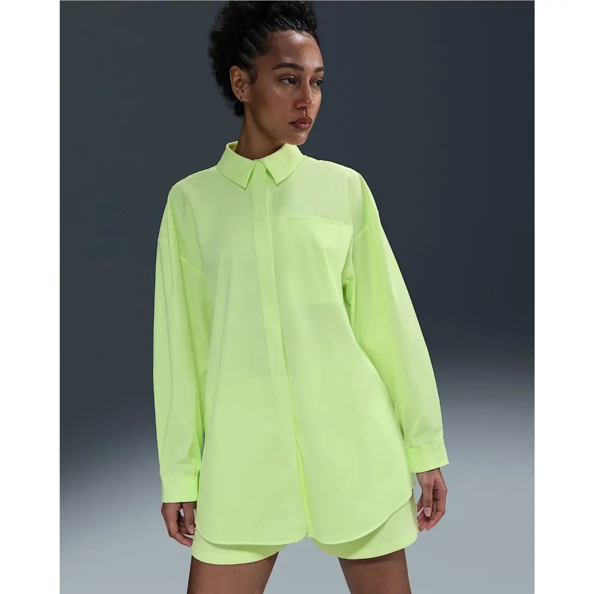 Nike Womens Dri Fit Oversize Long Sleeve Shirt 24.7 HM8385 701 Volt Medium