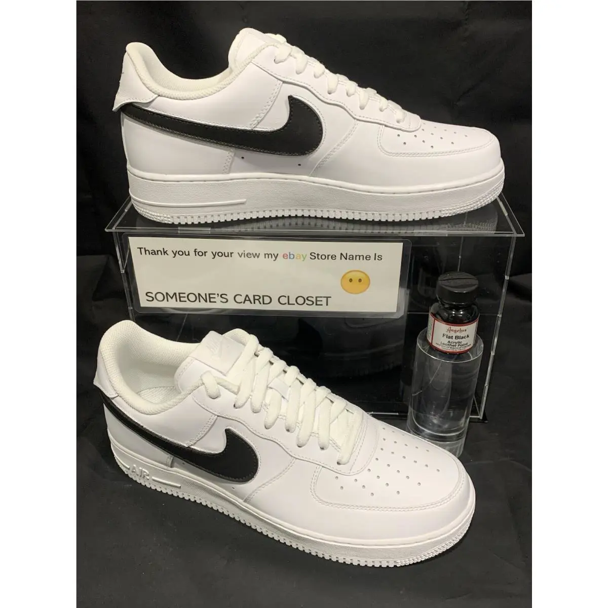 Nike Air Force 1 Low Flat Black Custom Painted Swoosh Men’s Size 9.5