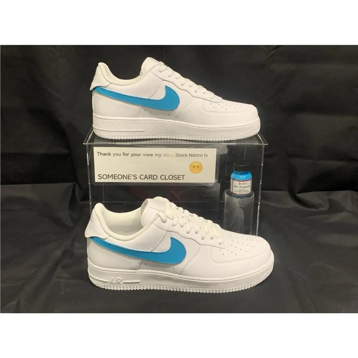 Nike Air Force 1 Low Blue Turquoise Custom Painted Swoosh Men’s Size 9.5