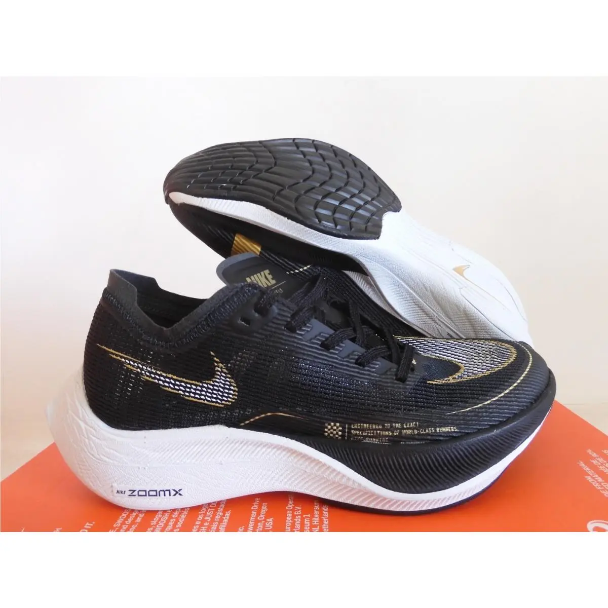 Nike Zoomx Vaporfly Next% 2 Black-white-metallic Gold Womens Sz 6 CU4123-001
