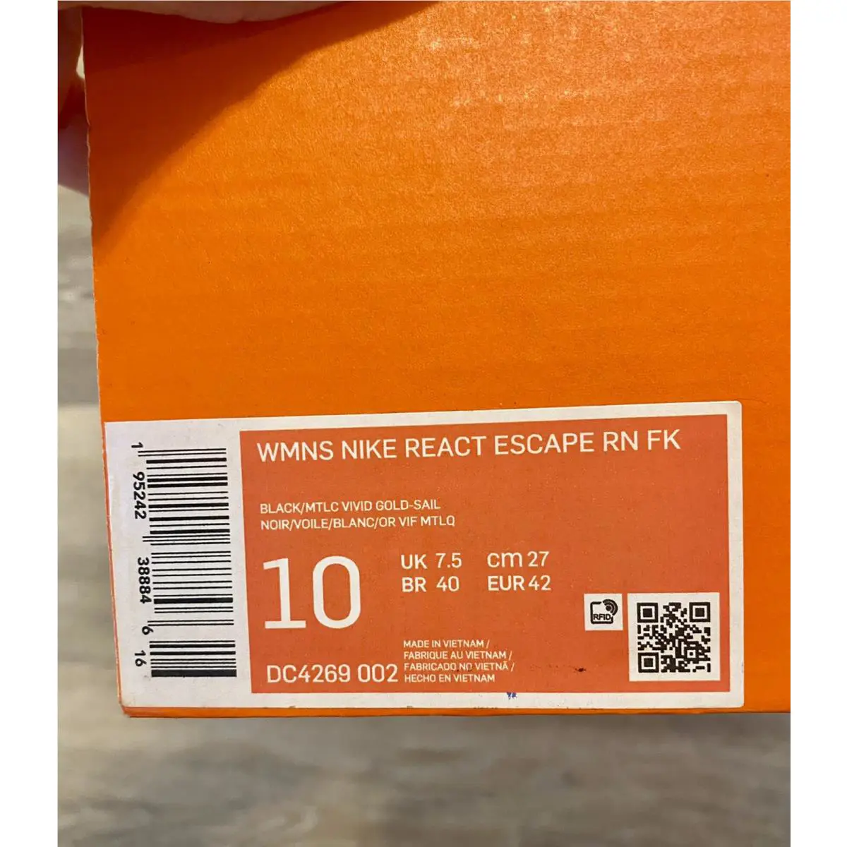 Nike shoes - Nike React Escape RN FK - DC4269-002 - Black-Sail-Metallic Gold (UPC: 195242388846) 10
