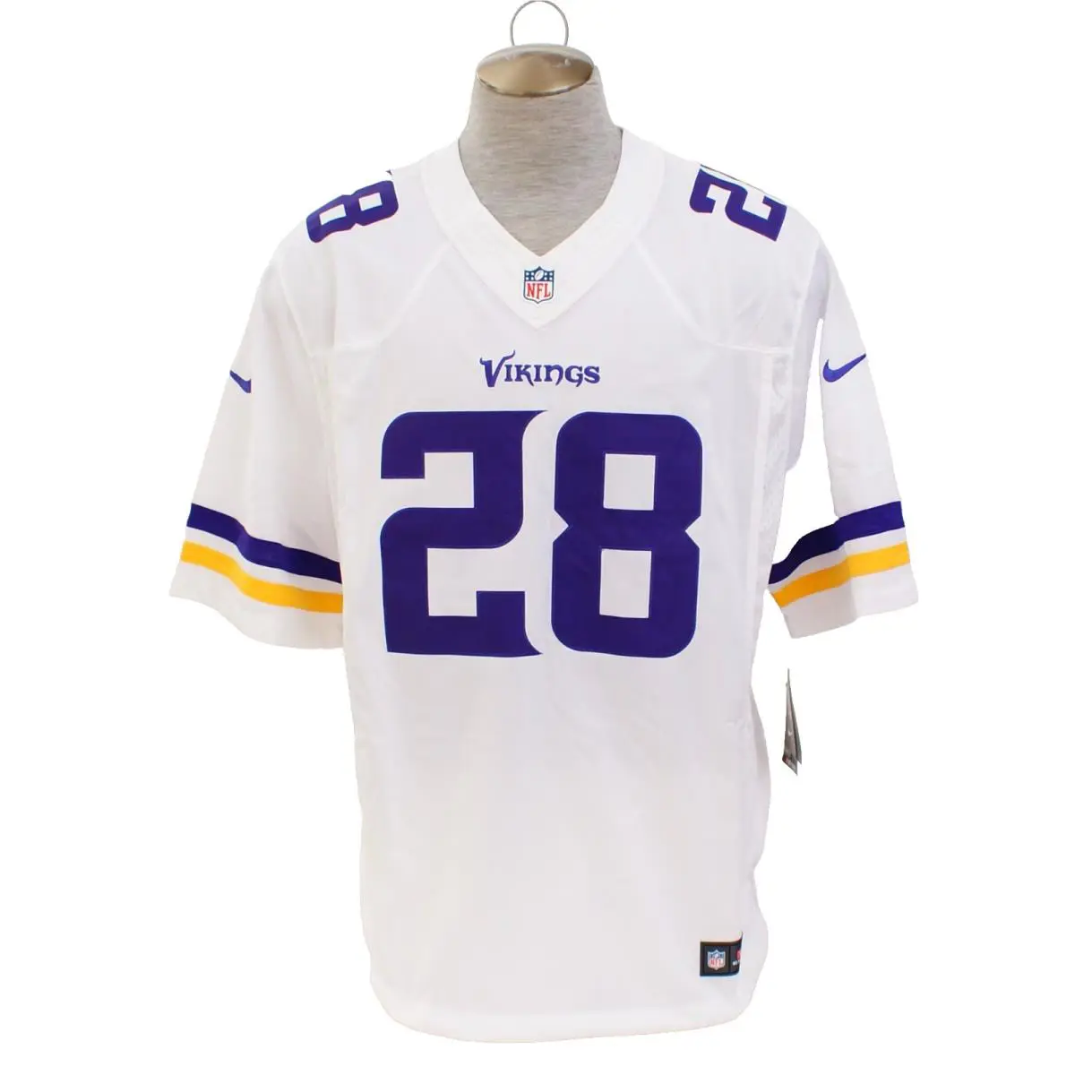 Nike Men`s Xxl White Minnesota Vikings Peterson 28 Football Jersey Tackle Twill