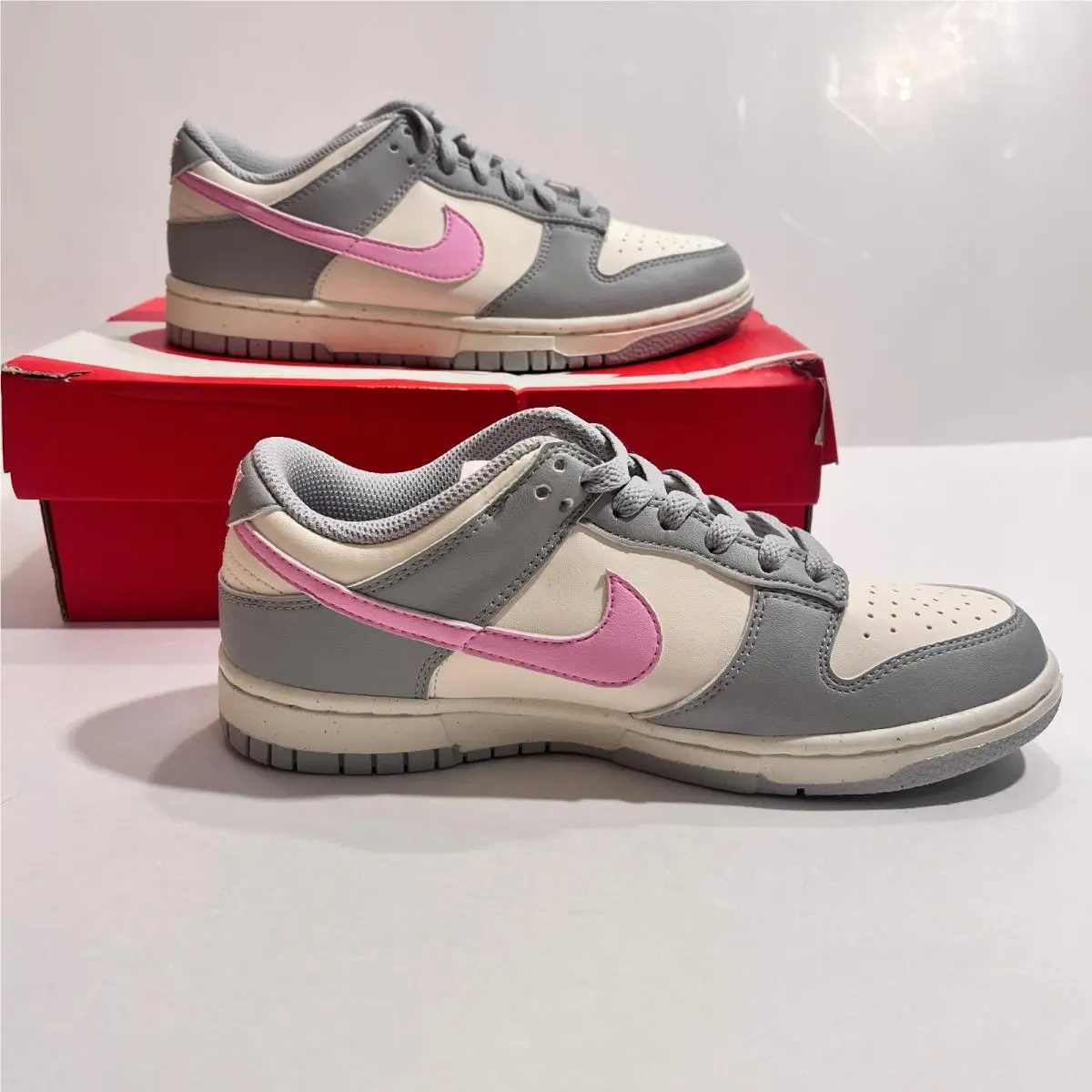 W Nike Dunk Low Next Nature Lt Smoke Grey/pink Rise Womens 6.5