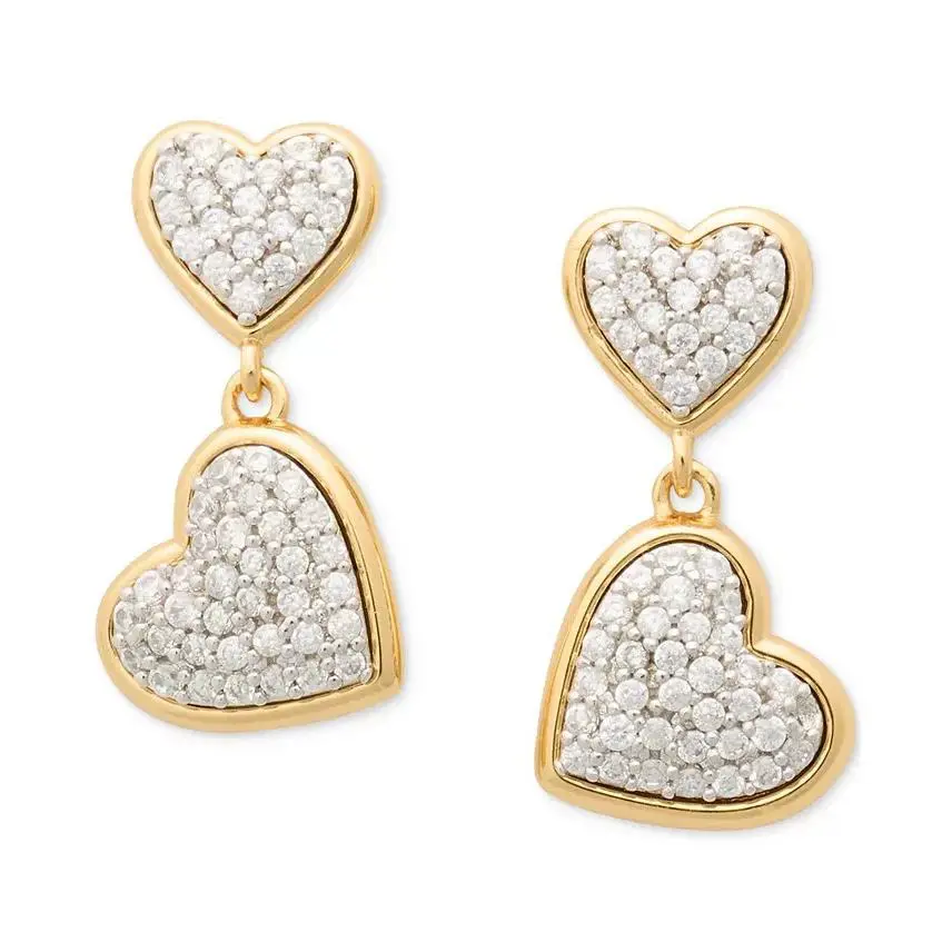 Kate Spade New York Women Clear Cubic Zirconia Double Heart Drop Earring BUU1328