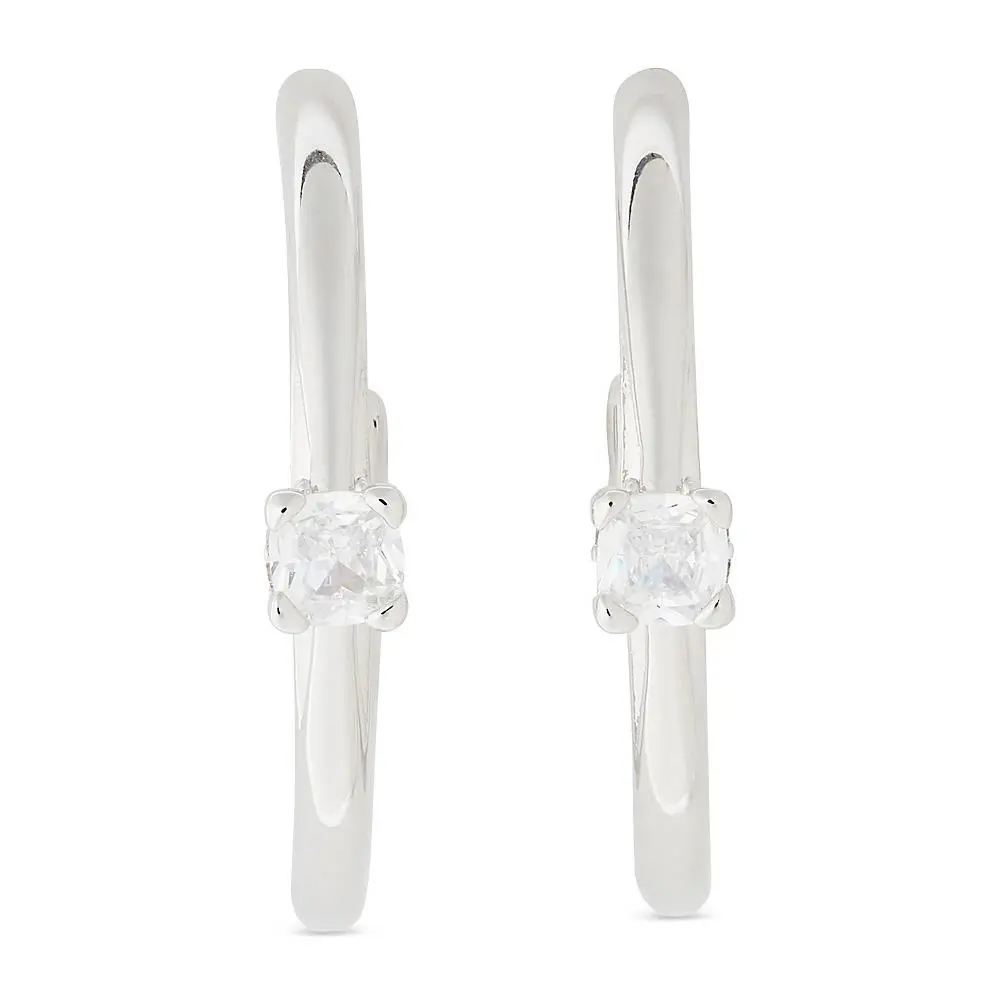 New York Bold Small Hoops Earrings Women Silver Clear Crystal BUU1283 by Kate Spade