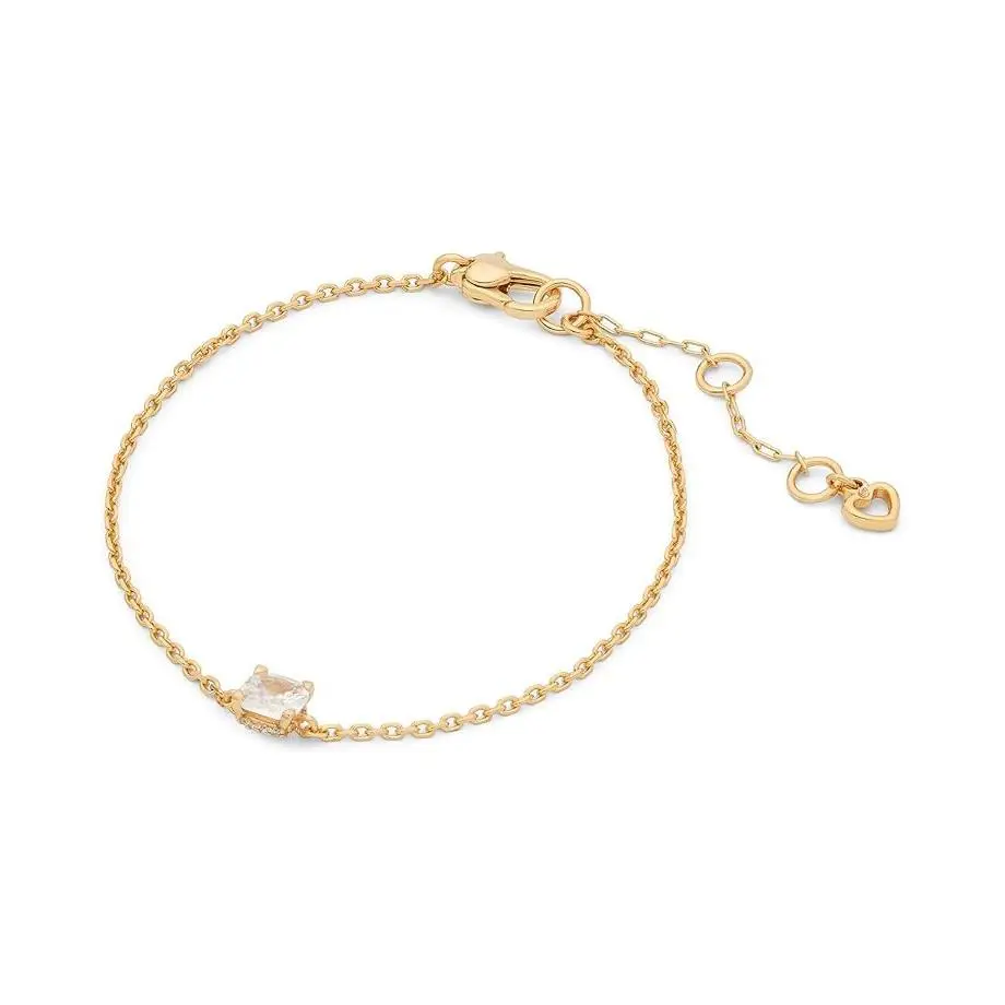 Solitaire Chain Bracelet Women`s Clear Gold Cubic Zirconia BUU1310 by Kate Spade