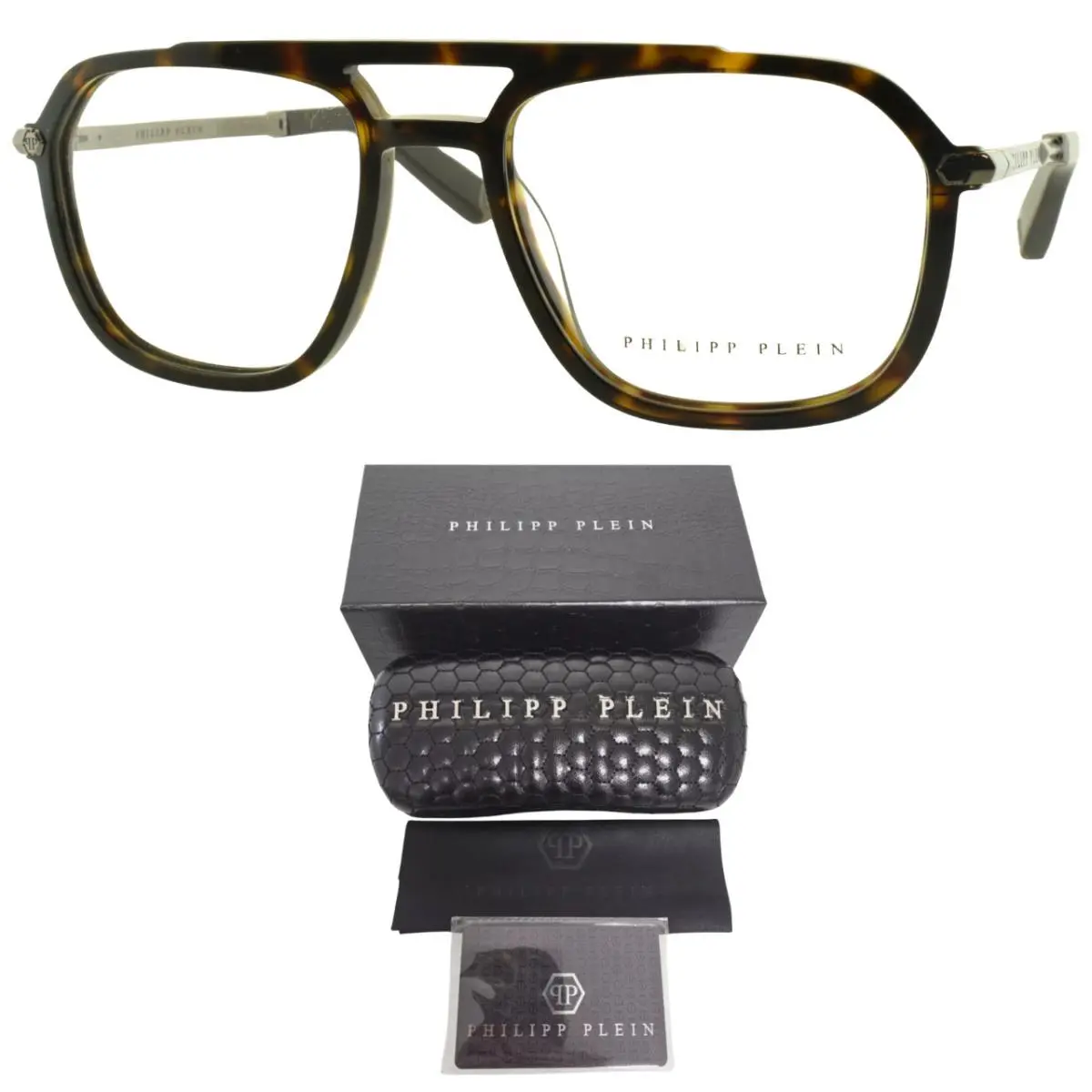 Philipp Plein VPP018 0722 Dark Tortoise Pilot Optical Frame Eyeglasses - Frame: Dark Tortoise