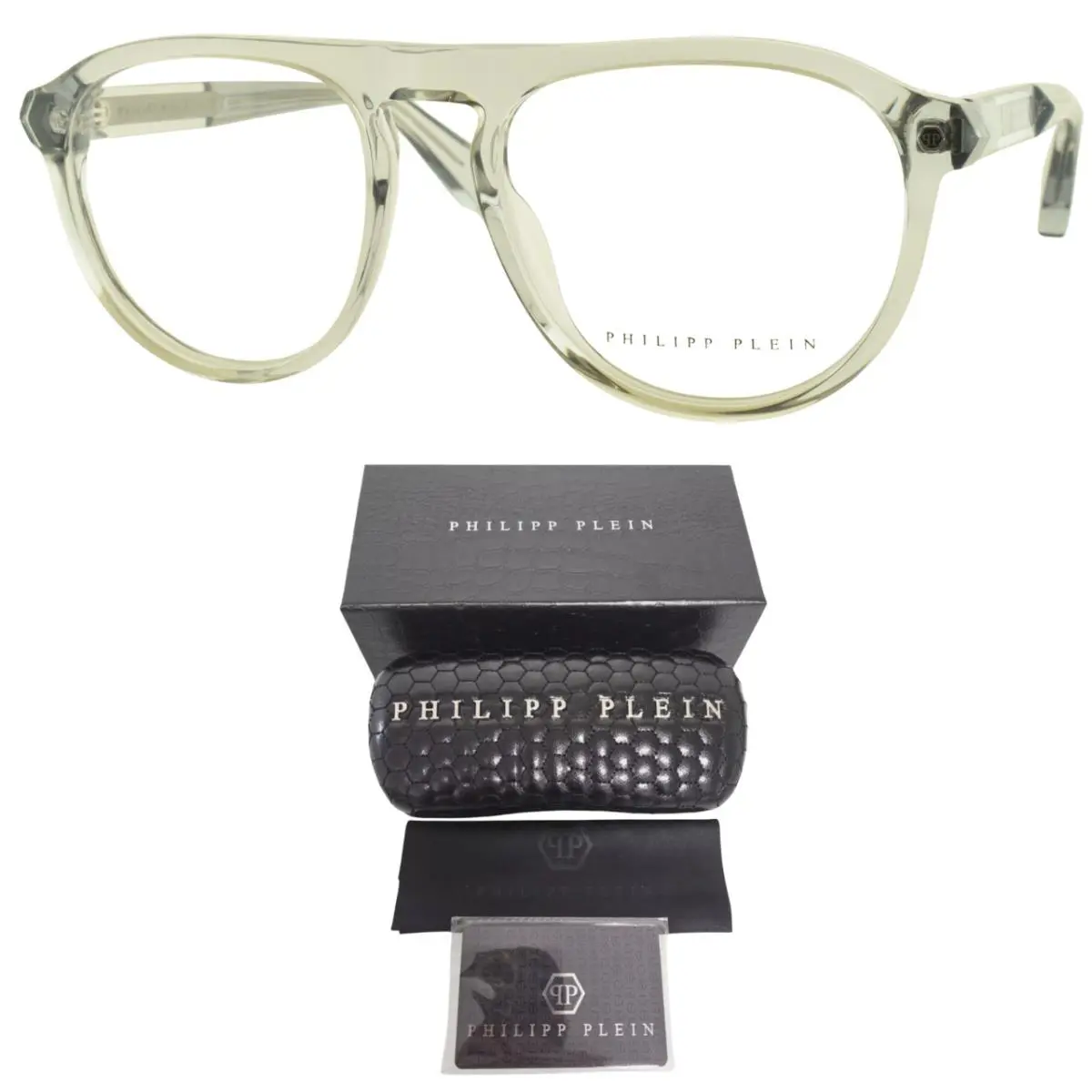 Philipp Plein VPP016 06A7 Transparent Grey Oval Optical Frame Eyeglasses - Frame: Transparent Gray
