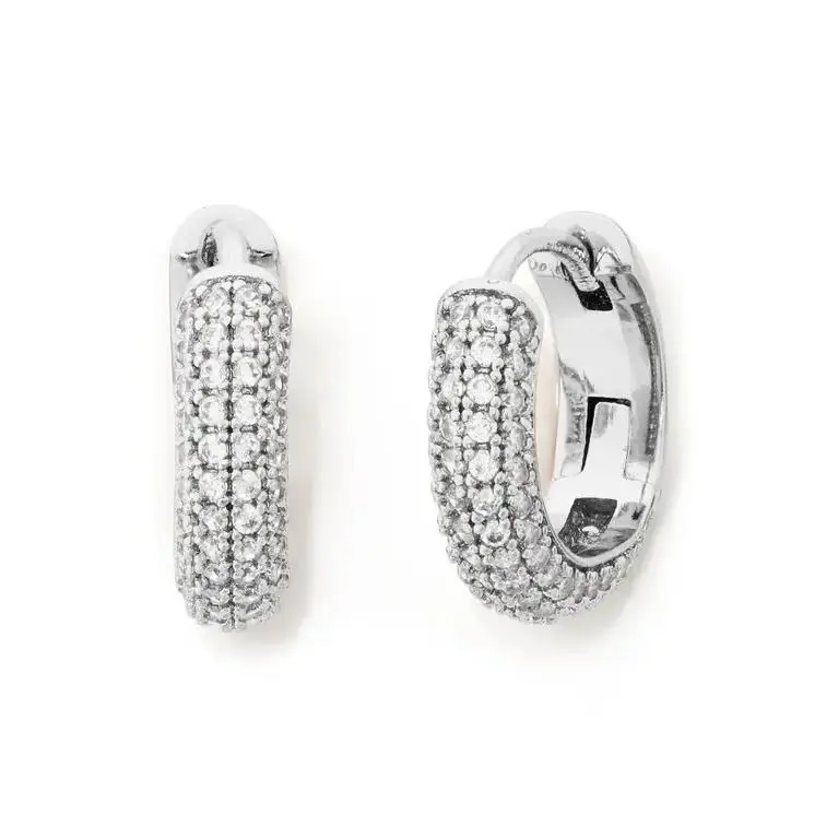 Kate Spade New York W1224 Silver Tone Small Pavé Huggie Hoop Earrings 0.62