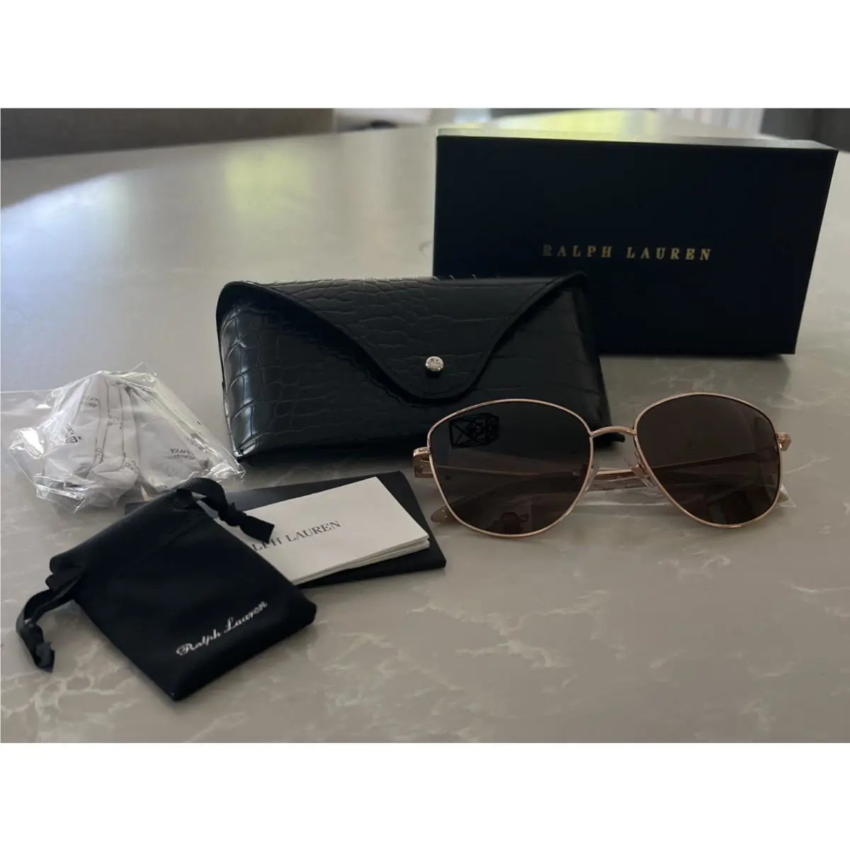 Ralph Lauren The Vivienne RL7079 915873 Women`s Sunglasses Rose Gold Frame Brown