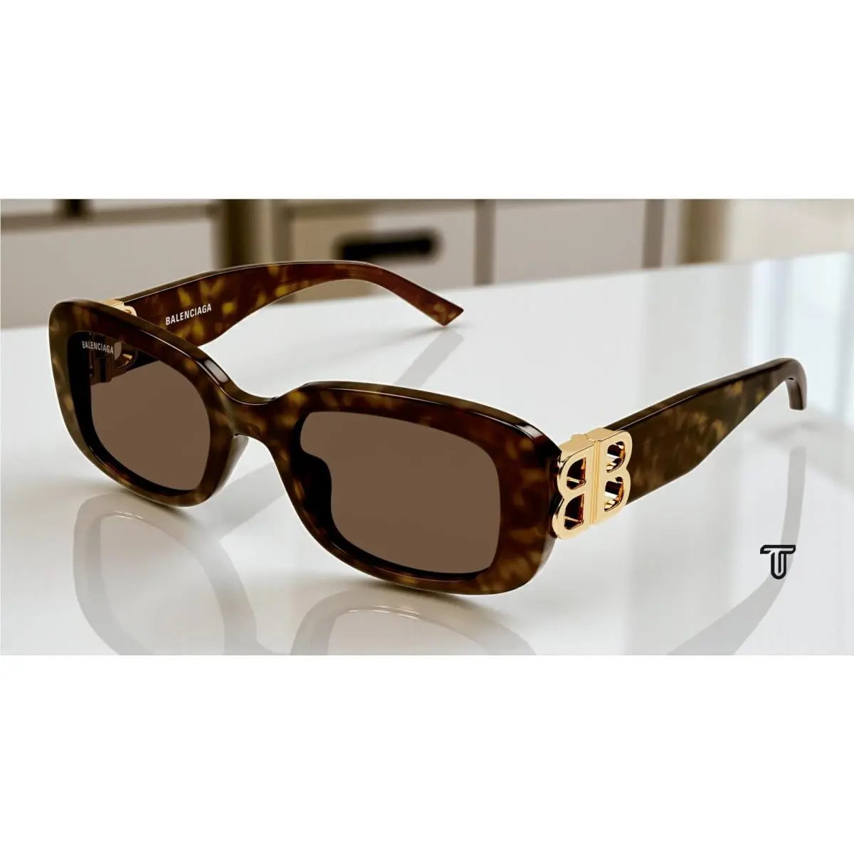 Balenciaga BB0310SK 002 Rectangular Acetate Havana Brown 53mm Women`s Sunglasses