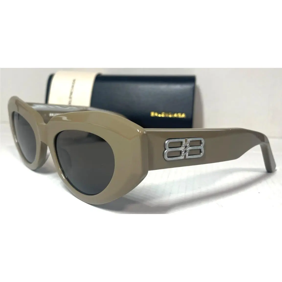 Balenciaga BB0236S 004 Shiny Olive with Grey Lens Sunglasses 52-22