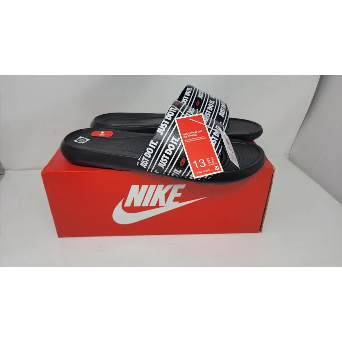 Nike Victori One Slide Print CN9678 015 Logo Black Slides Sandals Shoes Mens 13