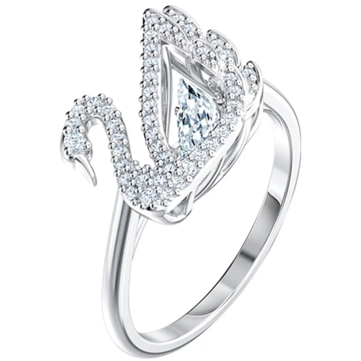 Swarovski Women`s Ring Dancing Swan Rhodium Plated and Crystal Size 6.75 5520712