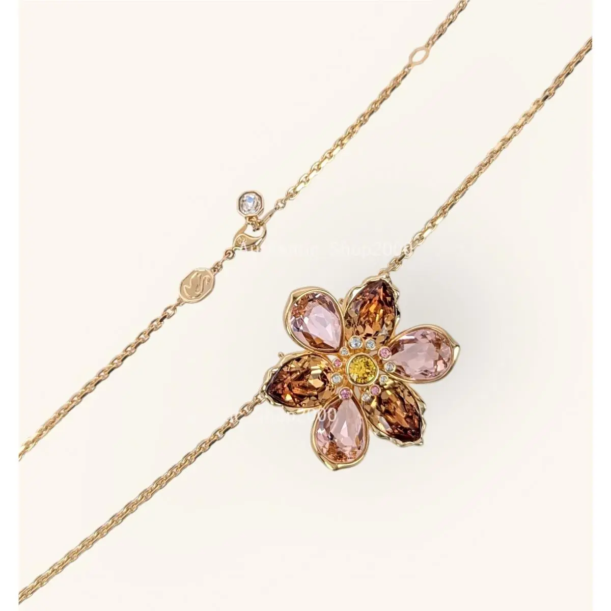 Swarovski Pink Flower Idyllia Pendant Necklace and Brooch 5735227