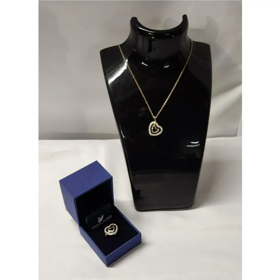 Swarovski Necklace/ring Set Gold and Crystal Double Hearts