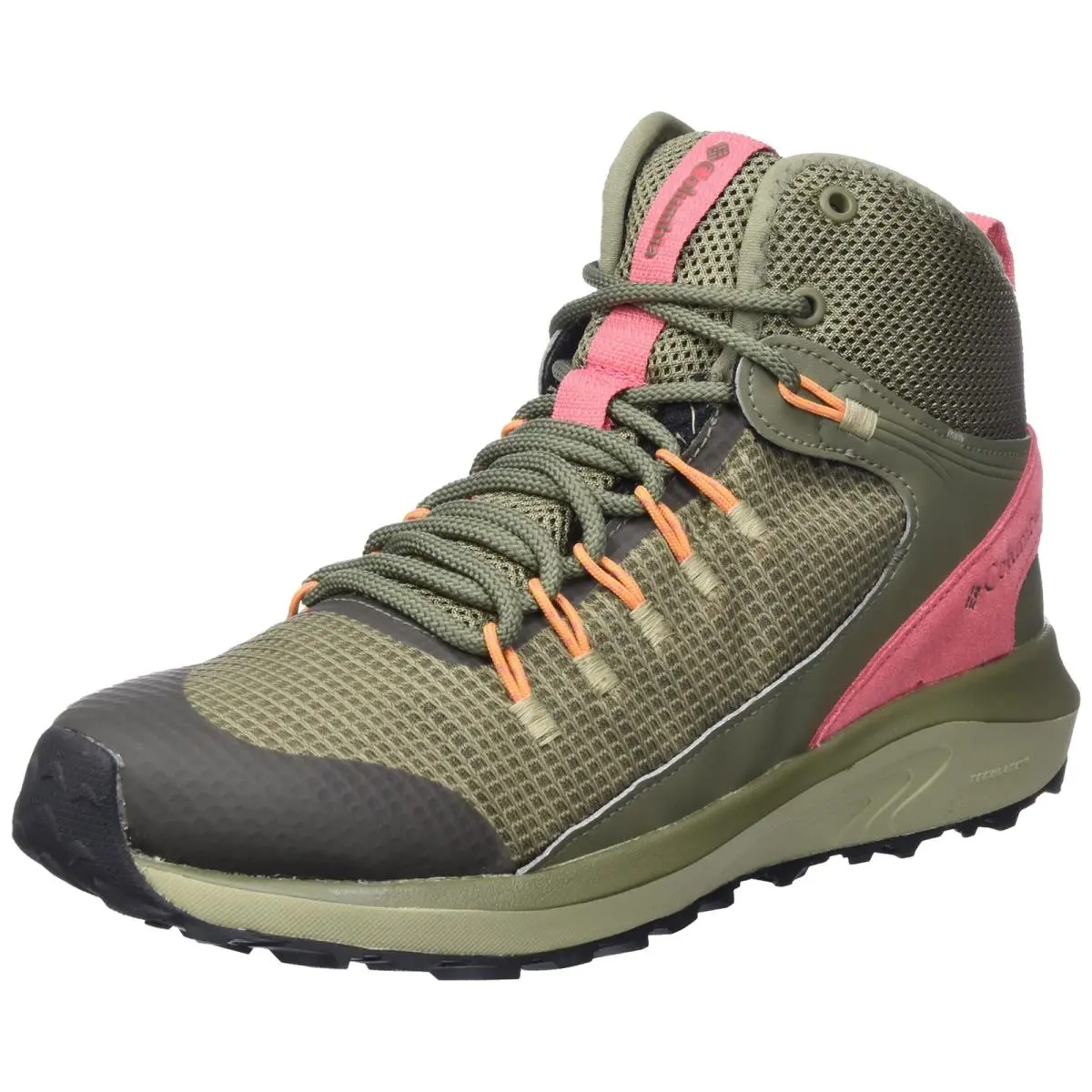Columbia Women`s Trailstorm Mid WP Hiking Boots Stone Green/wild Salmon Size 9.5