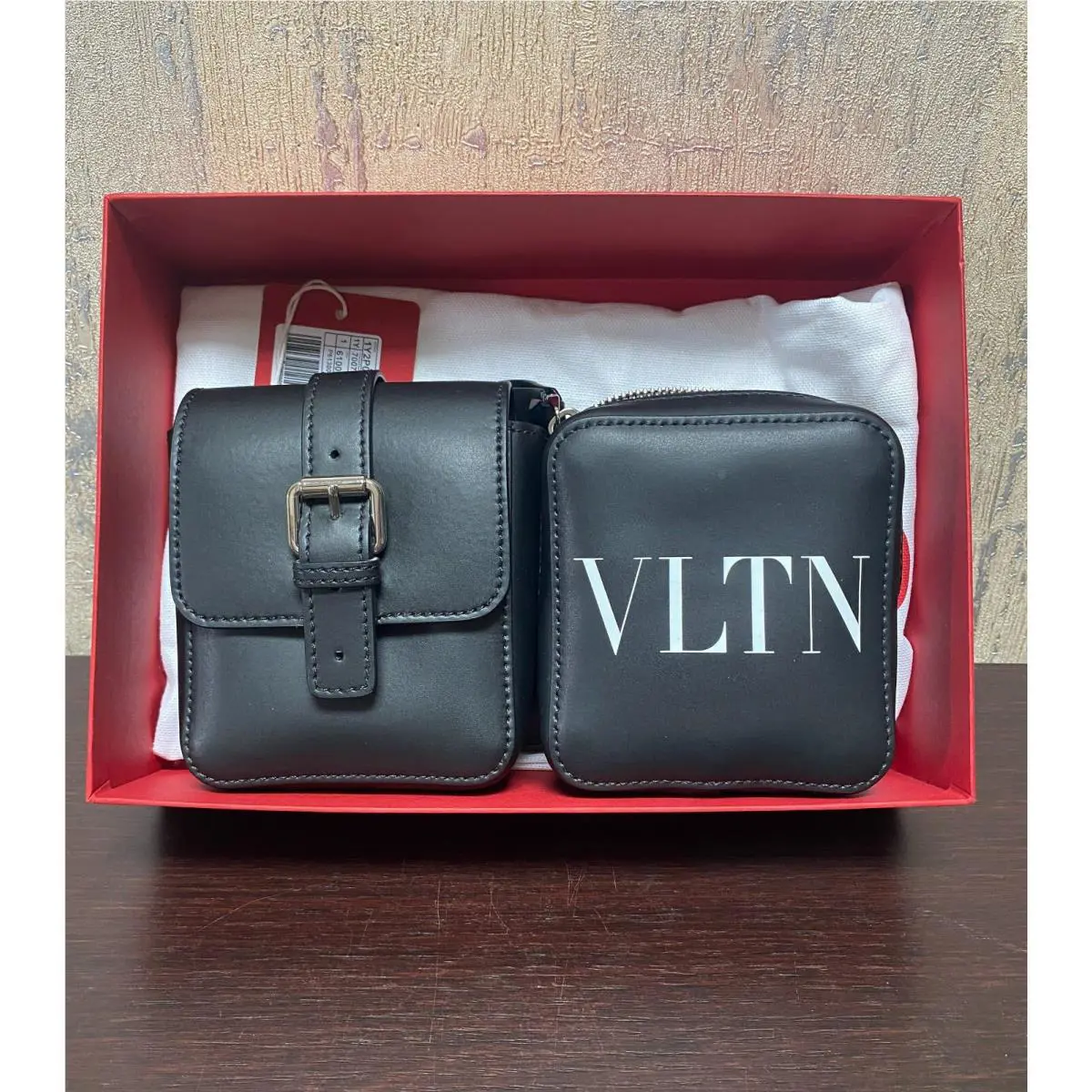 Valentino Garavani Vltn Men`s Belt Bag – Black Leather Dual Pouch Crossbody