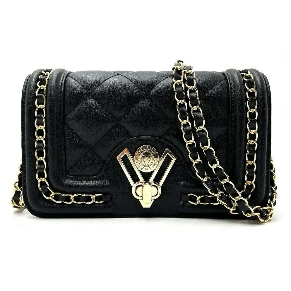 Valentino Orlandi Black Quilted Bag Purse Gold Chain Shoulder Strap