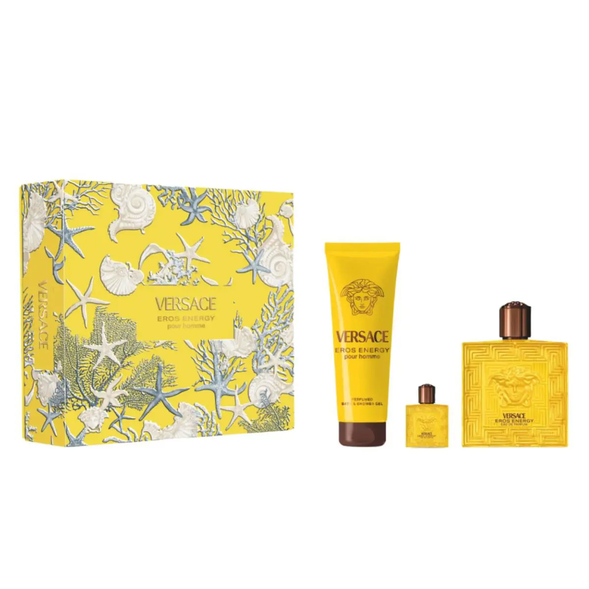 Versace Eros Energy Men 3pc Set 3.4oz Edp + 5ml Mini Splash + 5.0oz Shower Gel
