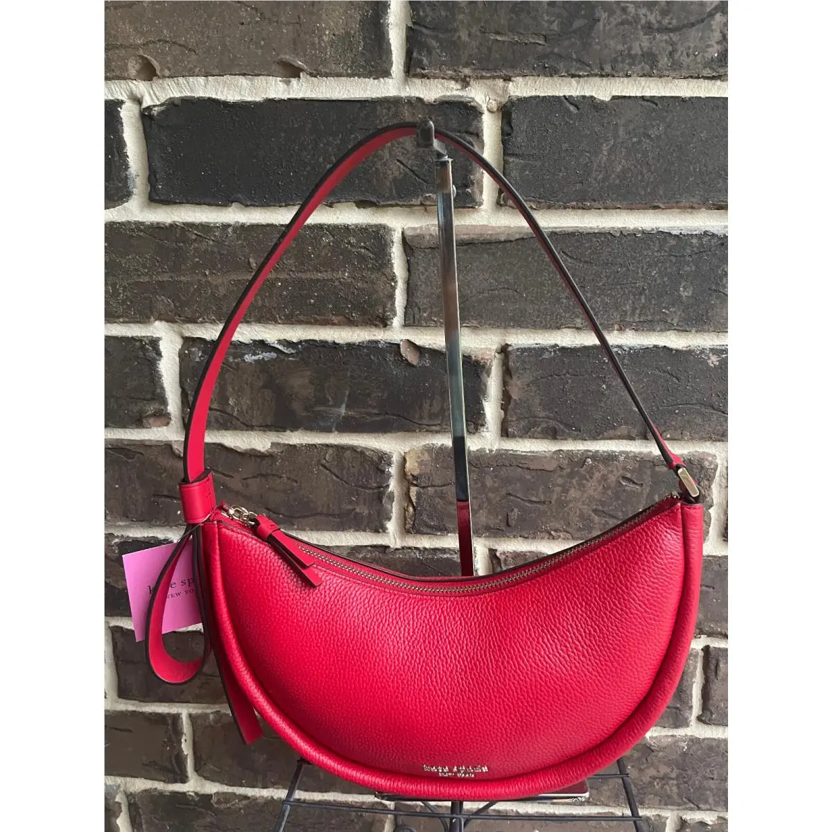 Kate Spade New York Smile Lingongberry Leather Shoulder Bag Crescent Red