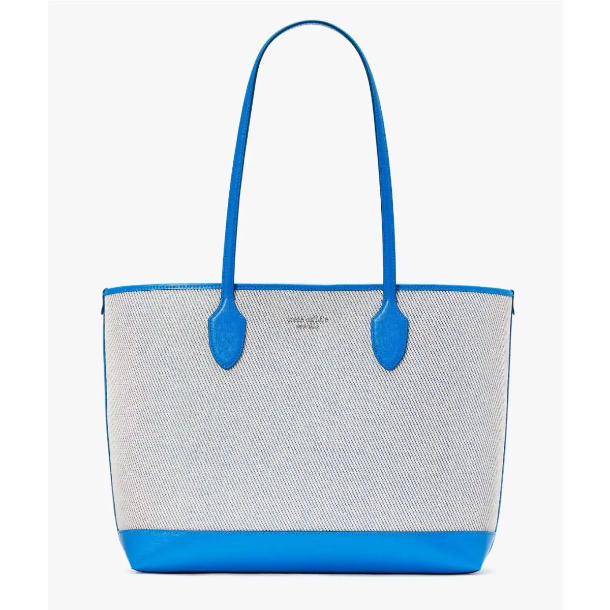 Kate Spade Bleecker Gray Canvas Blue Leather Large Tote + Pouch KH039