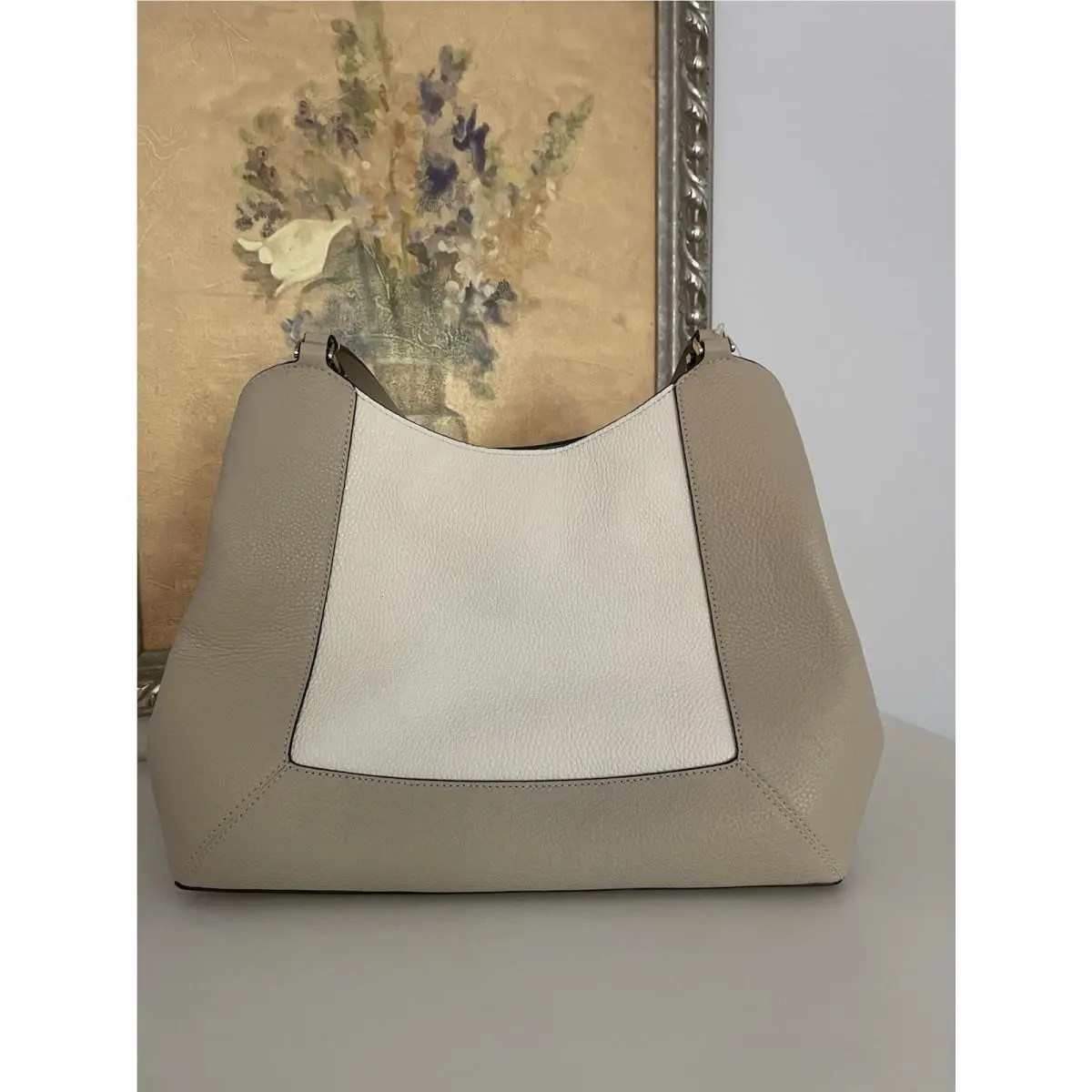 Kate Spade Lena Large 3-Compartment Shoulder Bag Ivory Beige Leather KH439