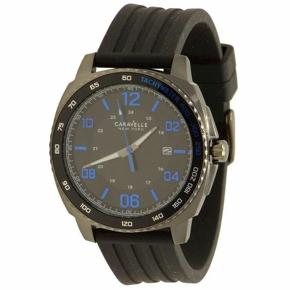 New York Men`s 45B144 Black Stainless Steel Analog Watch by Caravelle