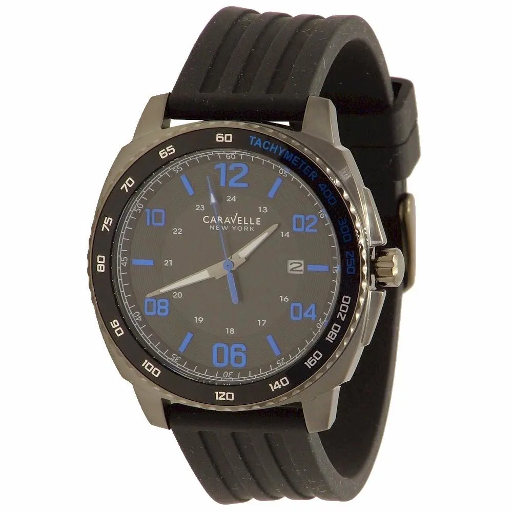 New York Men`s 45B144 Black Stainless Steel Analog Watch by Caravelle