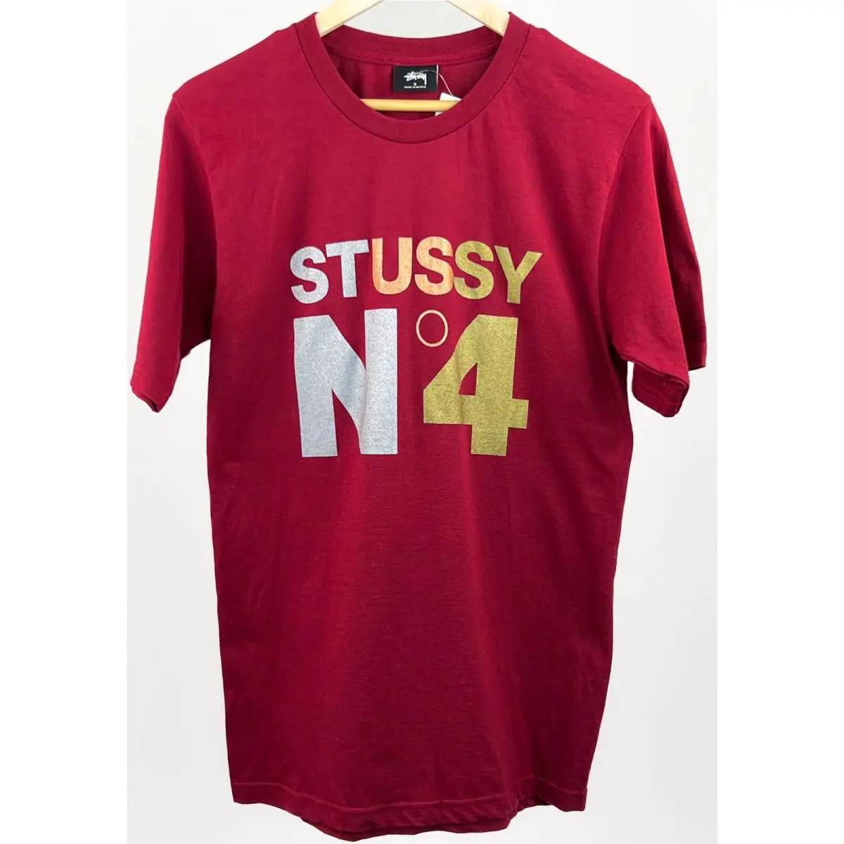 Stussy Men`s Metallic No. 4 Red Tee T-shirt Dark Red Cotton Size S