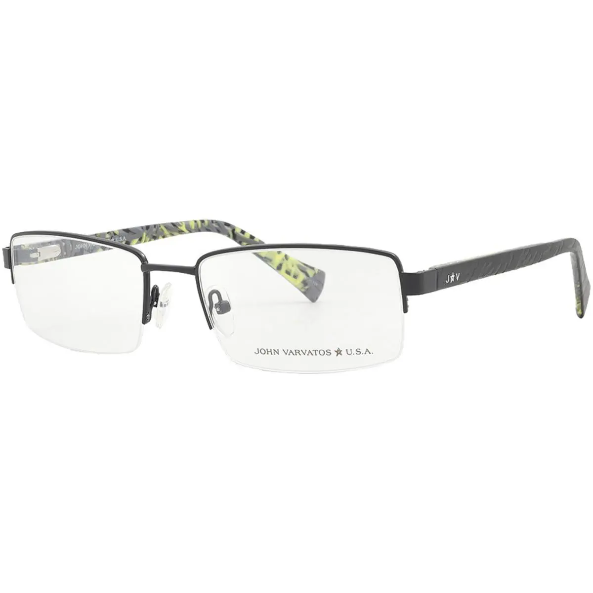 Men`s Black Semi-rimless Rectangle Eyeglass Frames - VJVC006560BLA by John Varvatos
