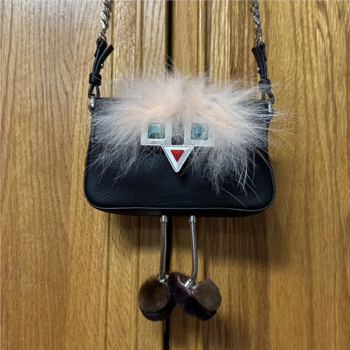 Fendi Whimsical Face Micro Calfskin Fur Baguette Small Mini Bag