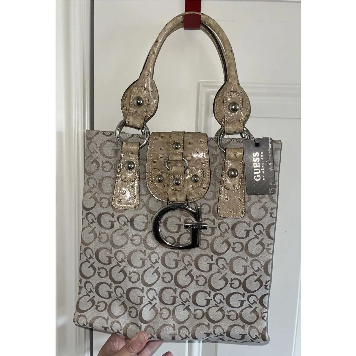 Y2K Vintage Guess Brown/tan Monogram Handbag Ozzie Very Rare