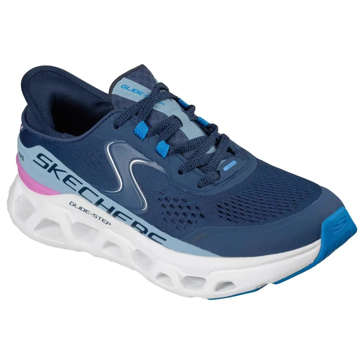 Skechers Womens Shoes Navy Blue Slip Ins On Glide Step Mesh Memory Foam 150510 - Navy / Blue